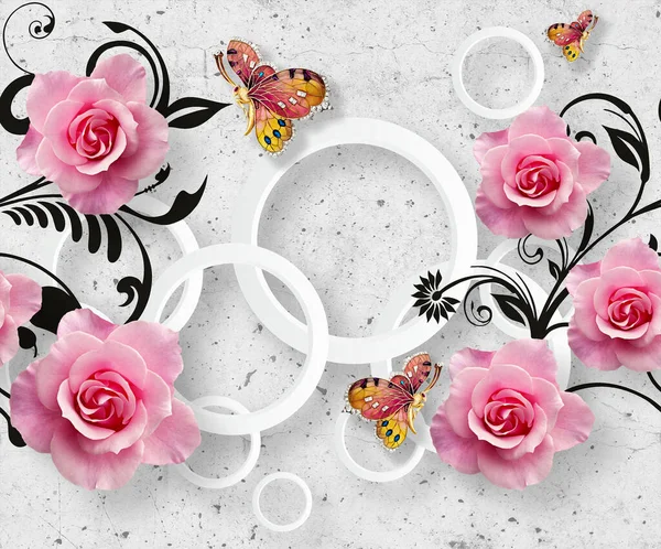 Pink Rose Flower Jewelry Butterfly Background — Stock Photo, Image