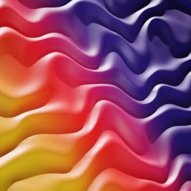 Soyut renkli figürlerin animasyonu. Dalgalara benzer düzensiz formların animasyonu. Soyut kıvrımlardan oluşan dalgalar. Derece olarak sarı, kırmızı ve mavi renkli arkaplan.