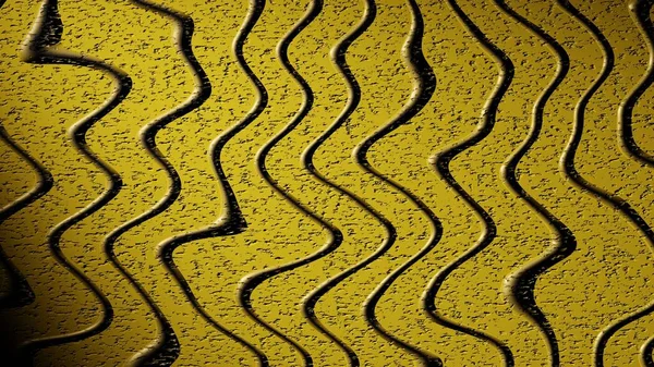 Yellow texture with black dots and black waves. Black liquid texture. Yellow-colored wall with abstract shapes of curved lines. Black wavy lines on yellow background. 3d rendering
