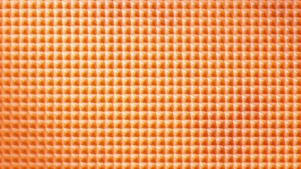 3D rendering. Closeup orange net texture. Honeycomb cells pattern in orange tone. Plastic texture. A happy, positive background consists of many squares. Orange texture with small pointed shapes.