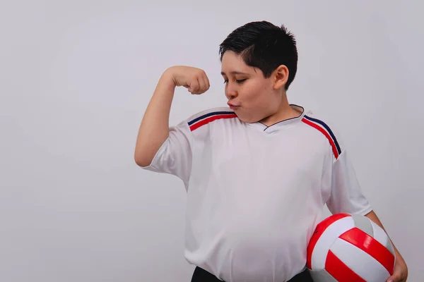 Boy Sportswear Shorts Posing Gracefully Confidently Raising His Right Arm — Stockfoto