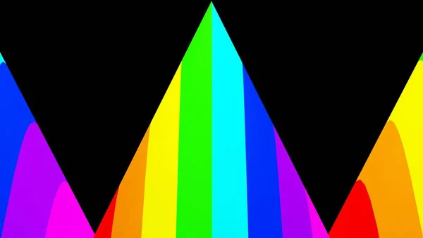 3D rendering. Triangles pattern on a black background with colored lines. Rainbow textured triangle. Design template with colors and triangle shapes. Dark background with various colorful lines.