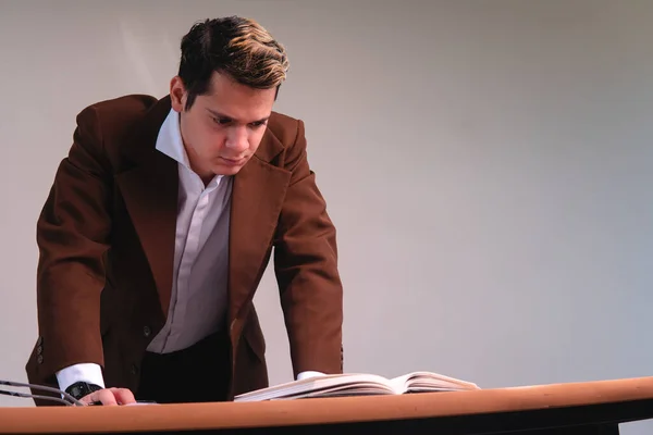 View Man His Hands His Desk Thinking His Work Business — Stockfoto