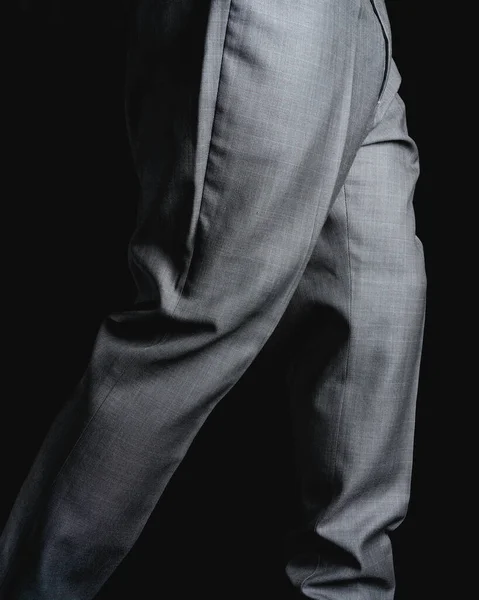 Gray Pants Black Background Fine Fabric Texture Elegant Suit Pants — Stockfoto