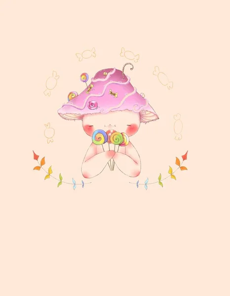 Candy Mushroom Cute Mushroom Lollipops Digital Art Candy Art — Stockfoto