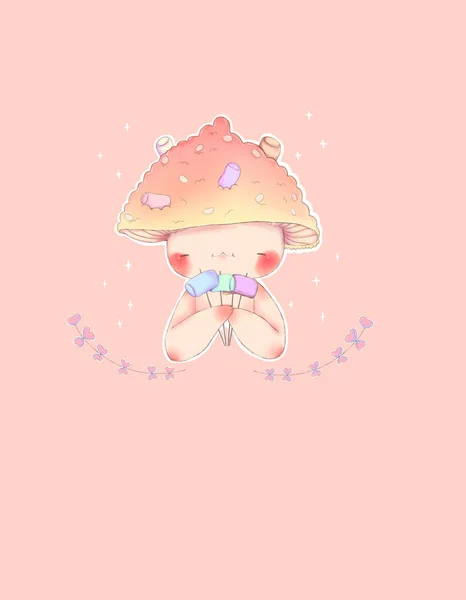 Mushroom Illustration Digital Illustration Mushroom Marshmallow Cute Mushroom Pink Mushroom — Stok Foto