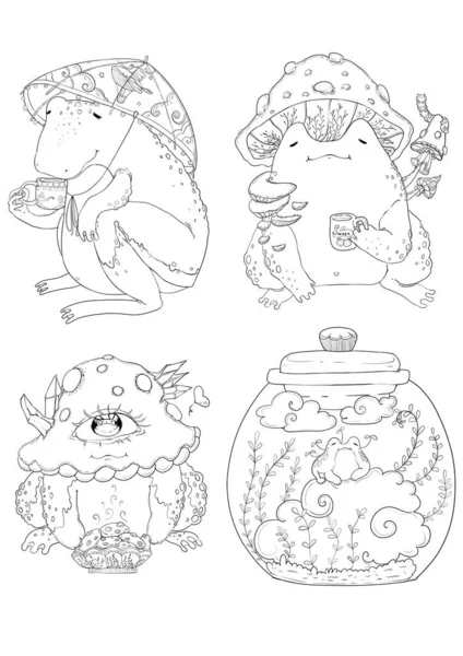 Fancy Coloring Page Frog Coloring Page Digital Art Coloring Page - Stock-foto