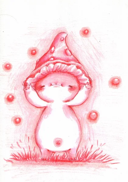 Mushroom Illustration Red Mushroom Printable Cute Illustration Rainbow Collection — Photo