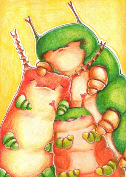 Drawing Illustration Cute Happy Family Cute Caterpillars — Photo
