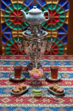 Samovar tea with Azerbaijani sweets for tea