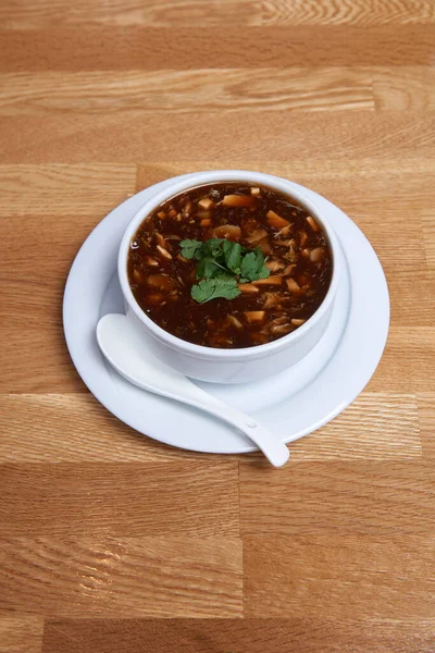 Chicken mushroom soup broth with soy sauce