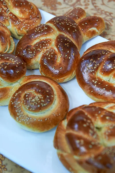 Buns Freshly Baked Early Forms Sesame Seeds — 스톡 사진