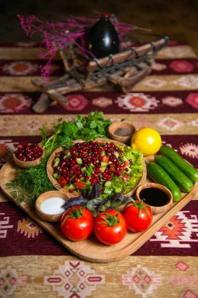 Vegetable Salad Pomegranate Spices Studio Lighting Shot — 图库照片