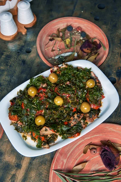 Azerbaiyán Plato Cocina Nacional Llamado Syrdakh Hecho Verduras Carne —  Fotos de Stock