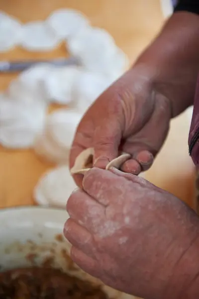 A dish of Azerbaijani national cuisine called Gyurza with deer meat from hunting meat and dough full preparation step by step from start to finish 