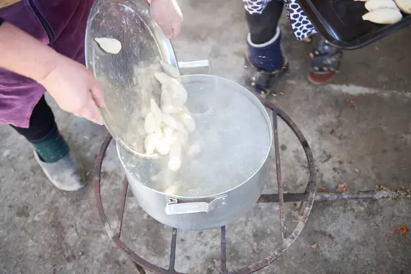 A dish of Azerbaijani national cuisine called Gyurza with deer meat from hunting meat and dough full preparation step by step from start to finish 