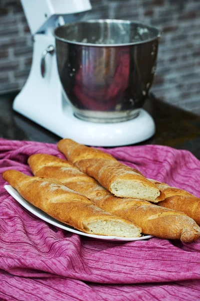 French Baguette Bread Baked Home Very Tasty — Fotografia de Stock