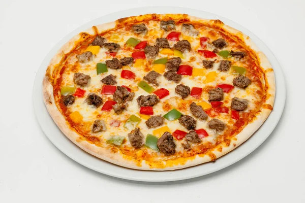 Italian pizza  with meat and pepper cheese studio shot 