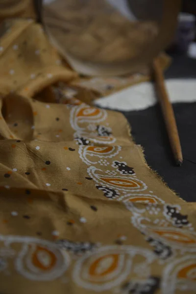 Azerbaijani national national silk scarf called Kelagayi still life with flour and dough trolley studio shooting