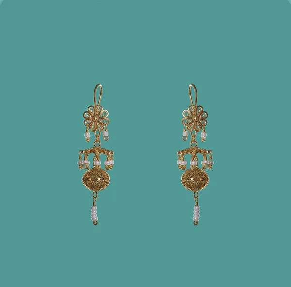 Azerbaijanian Antique jewelry  turquoise background earrings museum exhibit