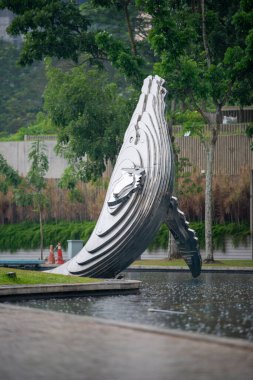 Monument jumping whale in Malaysia in the city park