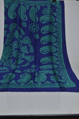 Azerbaijani national silk scarf called Kelagayi turquoise color and national patterns