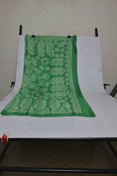 Azerbaijani national silk scarf called Kelagayi green color and national patterns