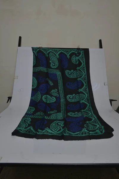 Azerbaijani National Silk Scarf Called Kelagayi Green Color National Patterns — Fotografia de Stock