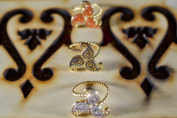 Azerbaijan Jewelry National Traditional Rings Buta Patterns National Pattern Azerbaijan — Fotografia de Stock