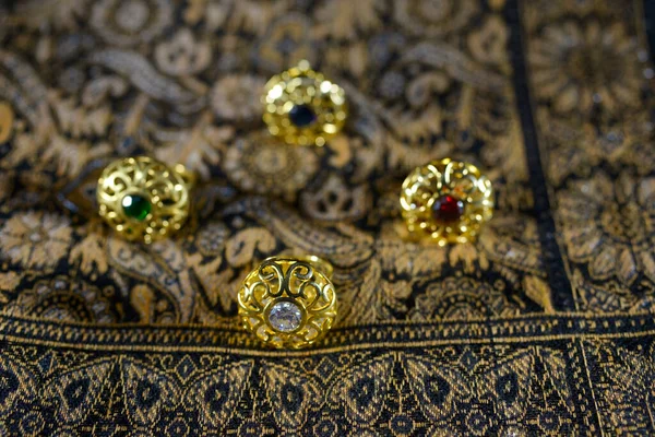 Azerbaijan Jewelry National Traditional Rings Different Colored Stones Decoration — Fotografia de Stock