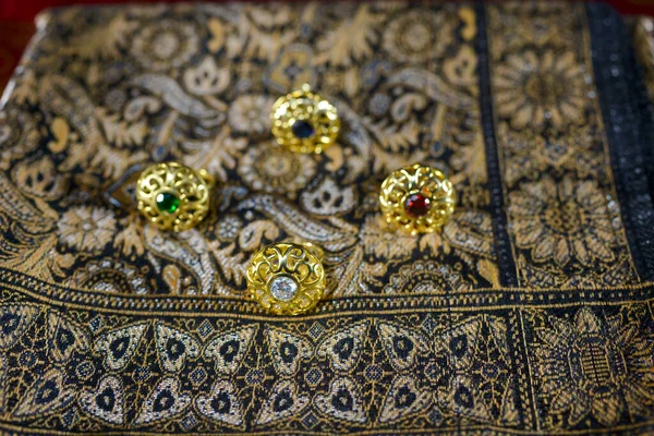 Azerbaijan Jewelry National Traditional Rings Different Colored Stones Decoration — ストック写真