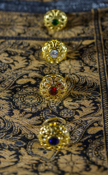 Azerbaijan Jewelry National Traditional Rings Different Colored Stones Decoration — Fotografia de Stock