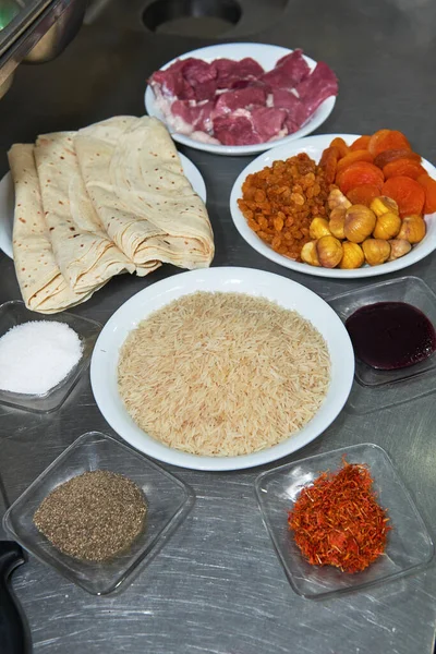 Dish Azerbaijani National Cuisine Called Shah Plov Riice Full Preparation — Photo
