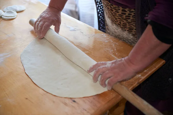 A dish of Azerbaijani national cuisine called Gyurza with deer meat from hunting meat and dough full preparation step by step from start to finish	