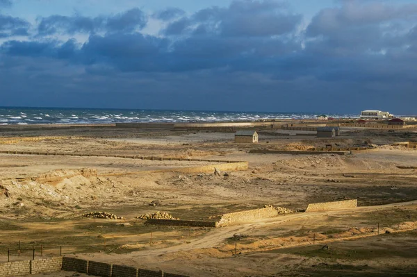 Azerbaijan Baku Beach Caspian Sea Novkhani Location Still Empty Place — Photo