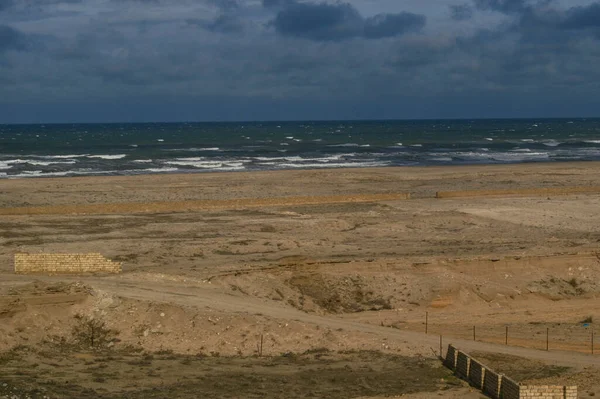 Azerbaijan Baku Beach Caspian Sea Novkhani Location Still Empty Place — Stockfoto