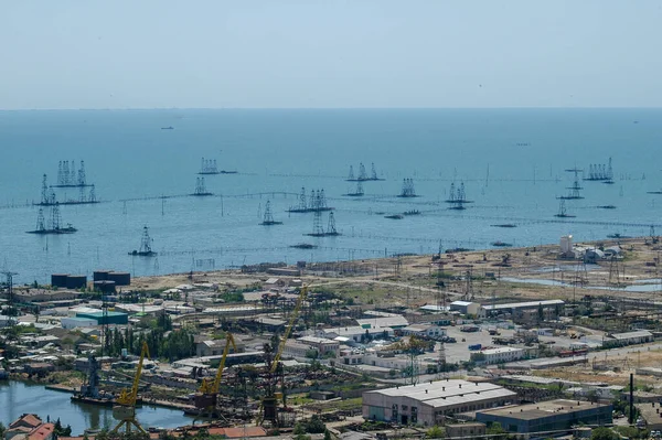 Κασπία Θάλασσα Oil Εξέδρες Θέα Από Διαφορετικές Πλευρές Panorama — Φωτογραφία Αρχείου