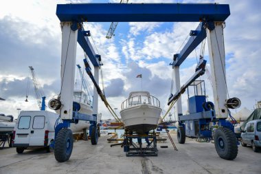 Parking of ships and yachts repair dry dock in Italy on the coast of Sicily
