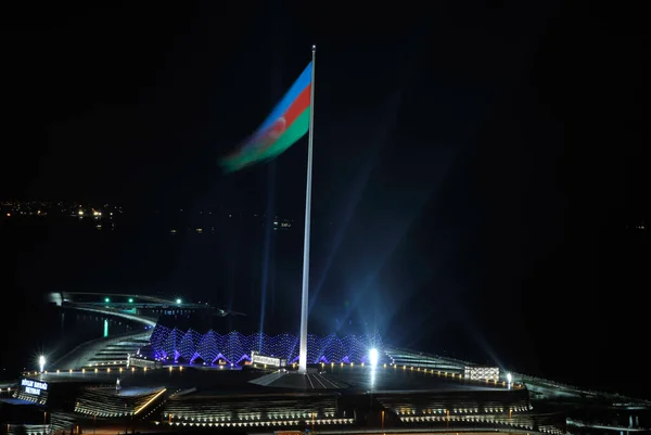 Panoramic Photo Baku City Boulevard Caspian Sea Night — Stock Photo, Image