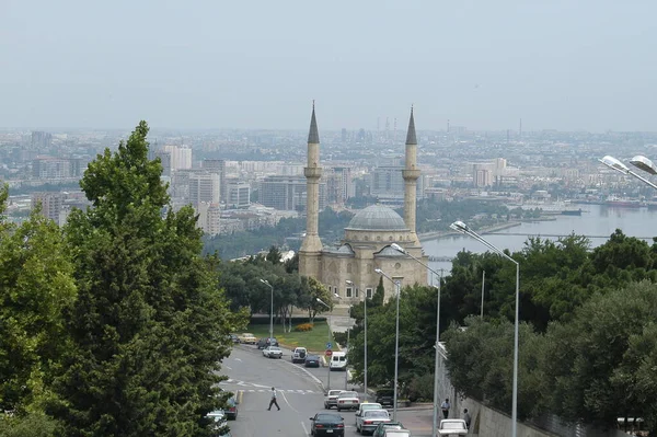 Beautiful View Mosque Baku Panorama View Whole City Rare Shot — Zdjęcie stockowe