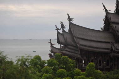 The wooden house is built entirely of wood, there are no other materials, only wood.