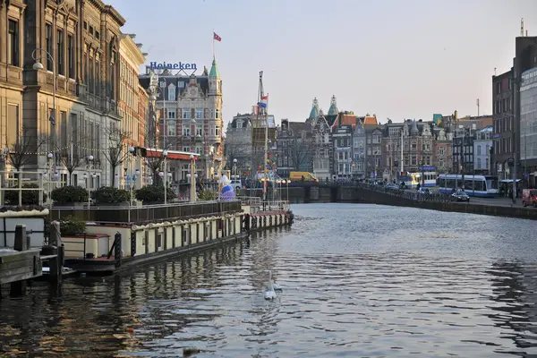 Amsterdam Winter Snow Canal Amstel City Center — Stock Photo, Image