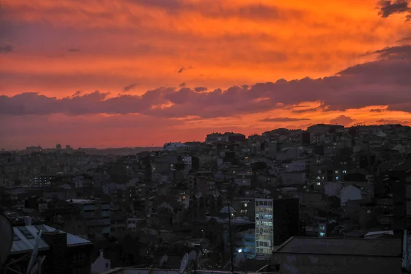 Amazing Sunset Istanbul Beautiful Sunset Orange Sky — Fotografia de Stock
