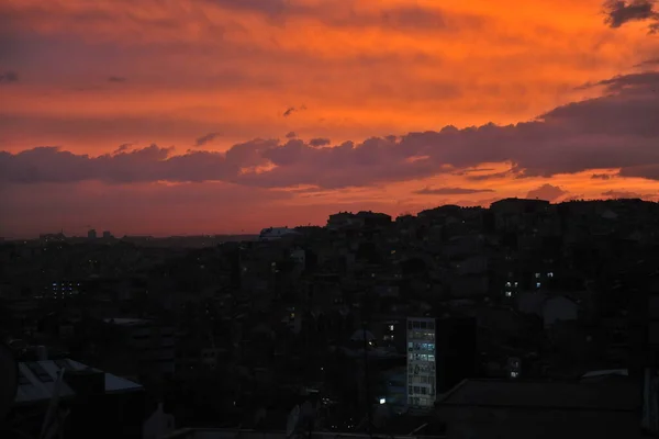 Amazing Sunset Istanbul Beautiful Sunset Orange Sky — Fotografia de Stock