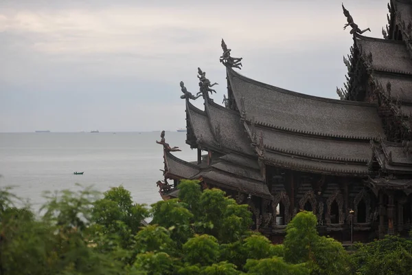 The wooden house is built entirely of wood, there are no other materials, only wood.