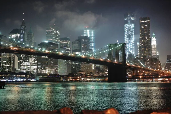 Панорамный Вид Нью Йорка Манхэттен Бруклинский Мост — стоковое фото