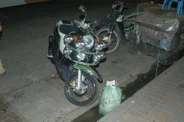 Powerful yamaha motorcycle with lots of headlights big cruise