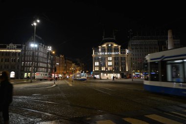 Holland winter snow in Amsterdam city view 