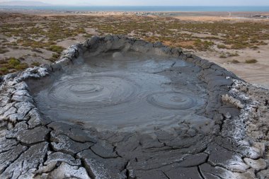 Mud volcanoes in Azerbaijan active views panorama Gobustan reserve