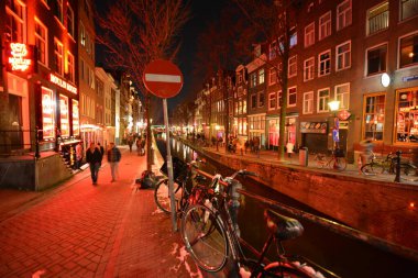 Holland winter snow in Amsterdam city view 